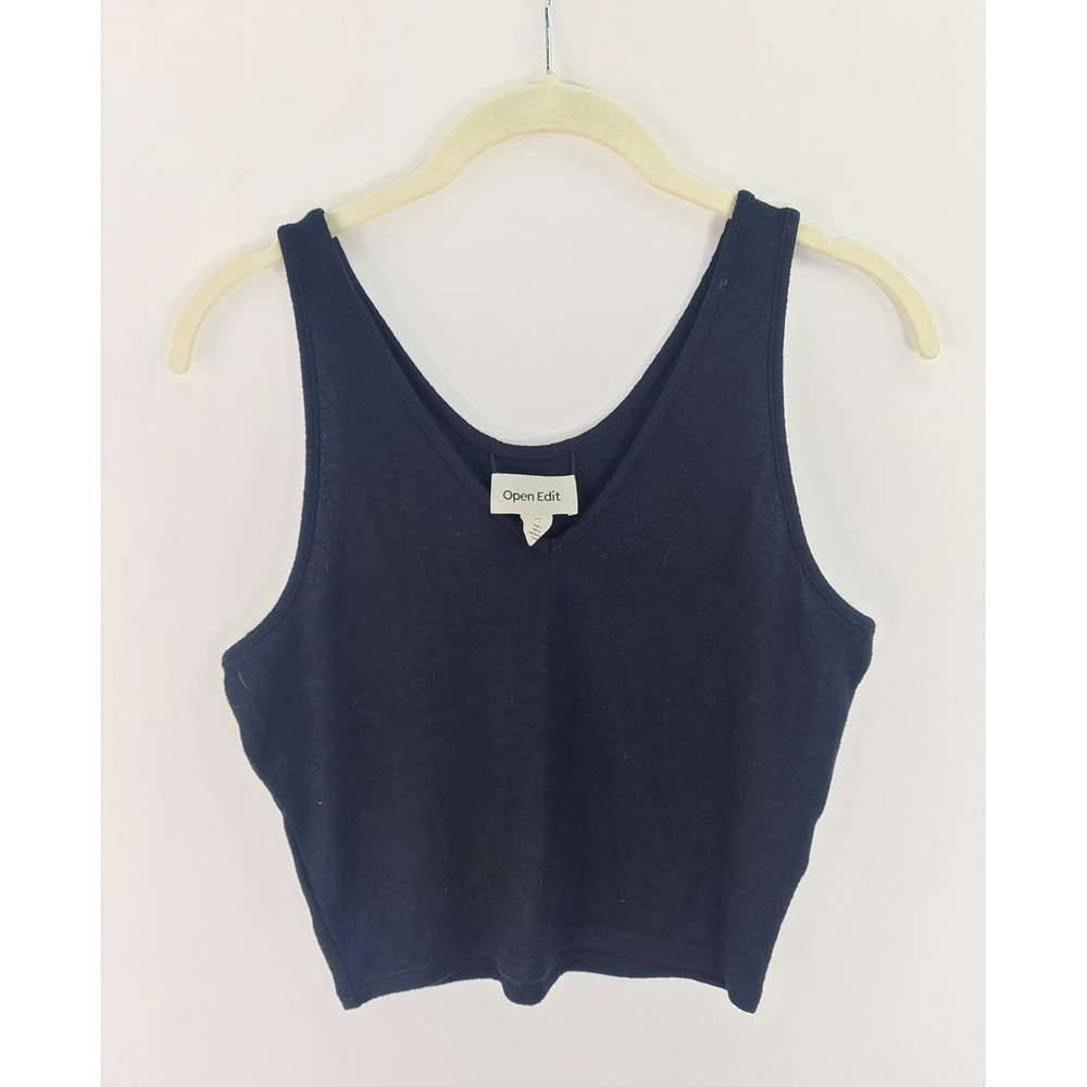 Open Edit Ribbed Crop Tank Top Women's M Black Soft Stretch
